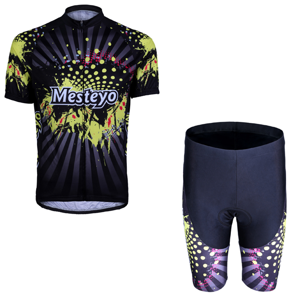 2014 Maillot Mesteyo Negro Amarillo mangas cortas