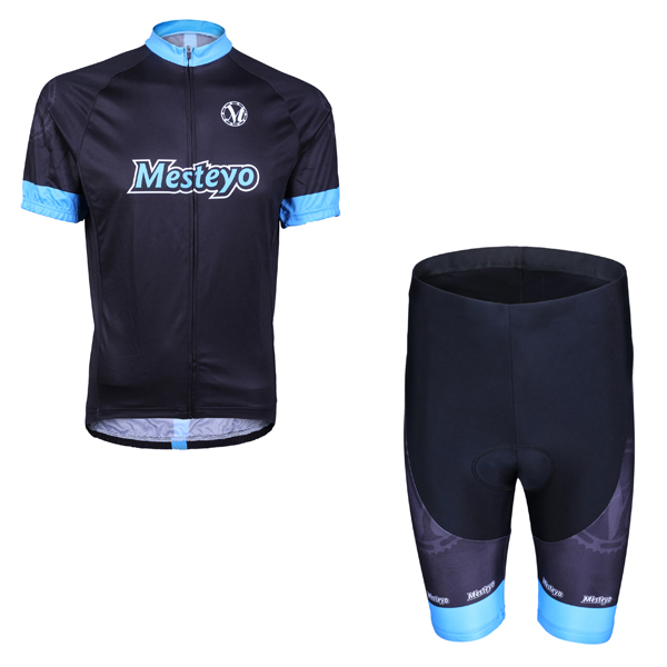 2014 Maillot Mesteyo Negro Azul mangas cortas