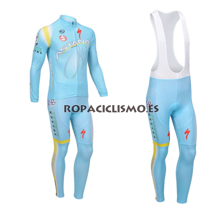 2013 Maillot Astana Azul mangas largas tirantes