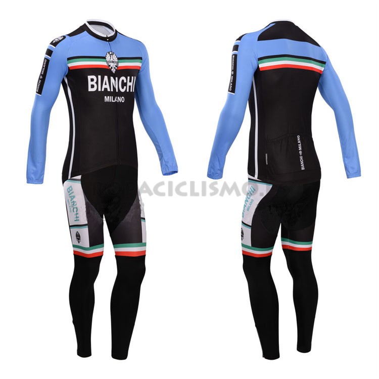 2014 Maillot Bianchi mangas largas Azul Negro