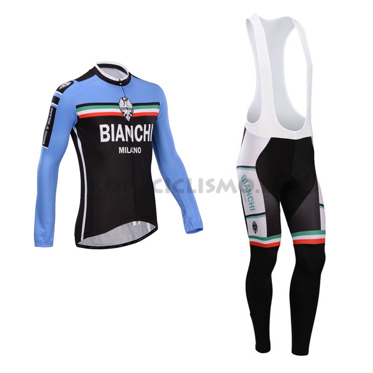 2014 Maillot Bianchi mangas largas tirantes Azul Negro