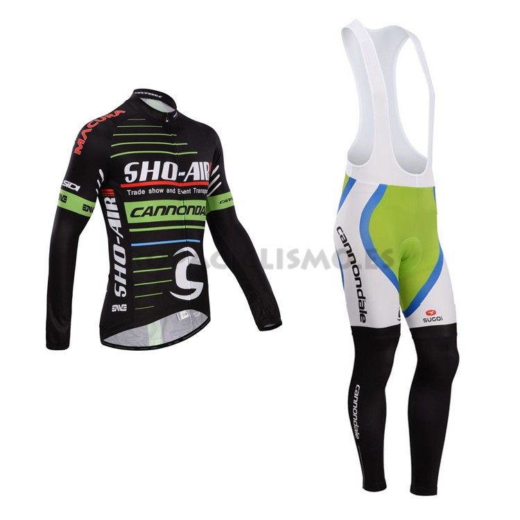 2014 Maillot Cannondale tirantes mangas largas negro verde