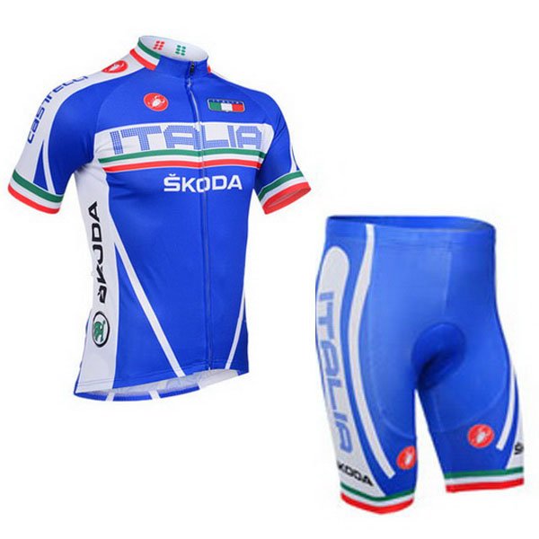 2013 Maillot Castelli Azul Blanco Mangas Cortas