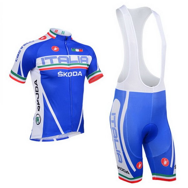 2013 Maillot Castelli Azul Blanco Mangas Cortas Tirantes