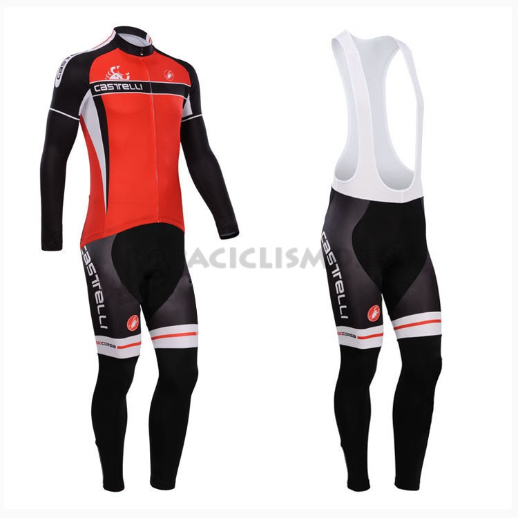 2014 Maillot Castelli Mangas Largas Tirantes rojo