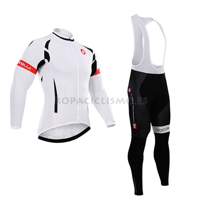 2015 Maillot Castelli Mangas Largas Tirantes Blacno rojo