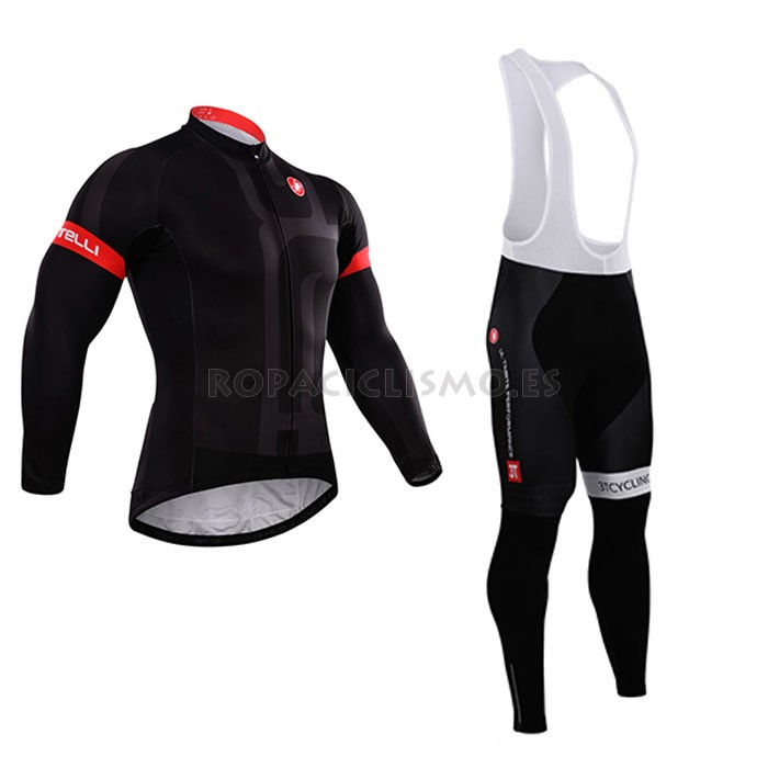 2015 Maillot Castelli Mangas Largas Tirantes Negro Rojo