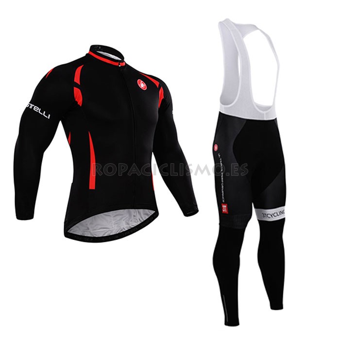 2015 Maillot Castelli Mangas Largas Tirantes Negro Rojo