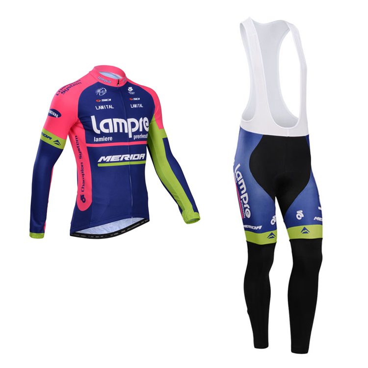 2014 Maillot Lampre mangas largas tirantes Azul