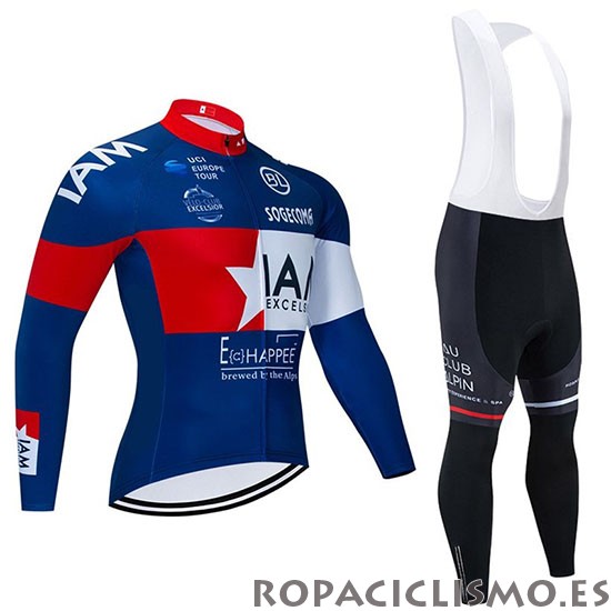 2020 Maillot IAM Tirantes Mangas Largas Blanco Rojo Azul