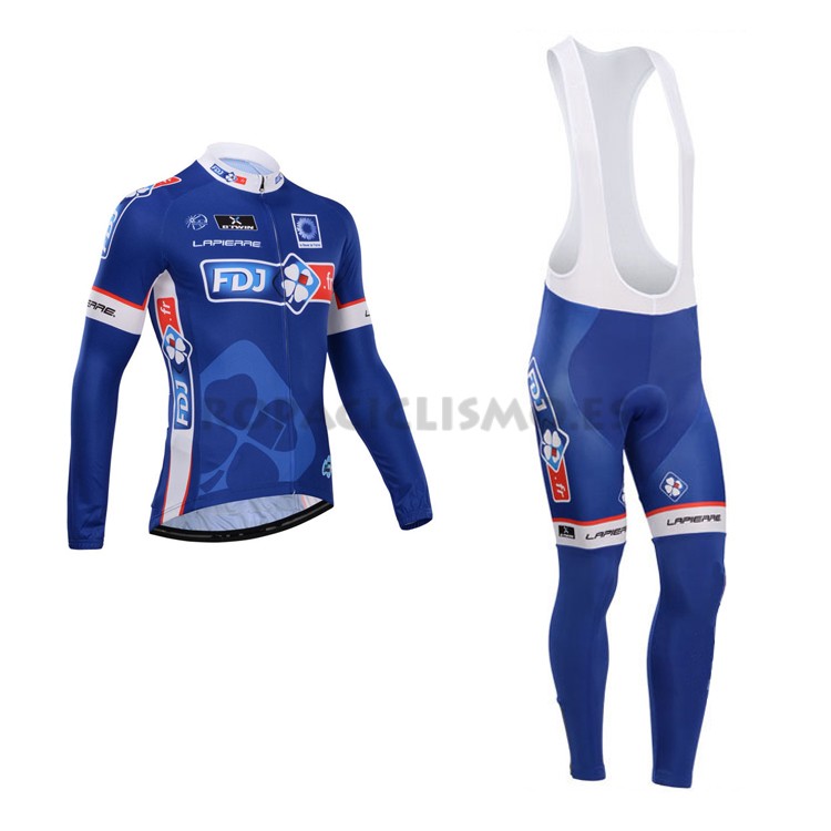 2014 Maillot FDJ tirantes mangas largas azul