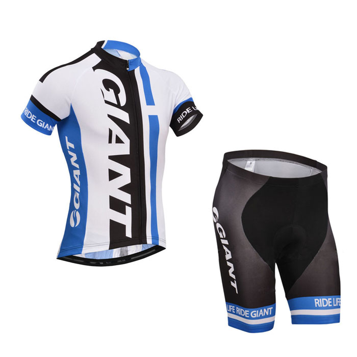 2014 Maillot Giant Blanco Azul Mangas Cortas