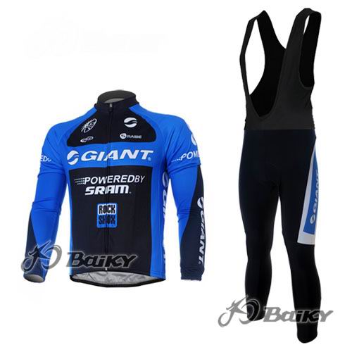 Maillot Giant Sram Negro Azul Mangas Larga tirantes