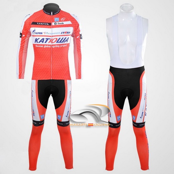 2012 Maillot Katusha mangas largas tirantes