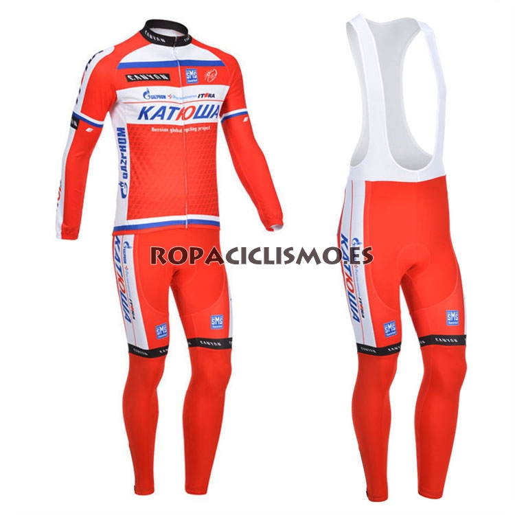 2013 Maillot Katusha naranja tirantes mangas largas