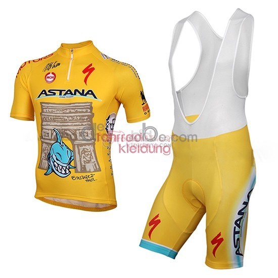 2014 Maillot Astana Mangas Cortas Amarillo