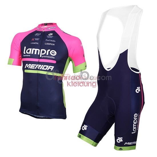 2016 Maillot Lampre Mangas Cortas Azul Y rosa