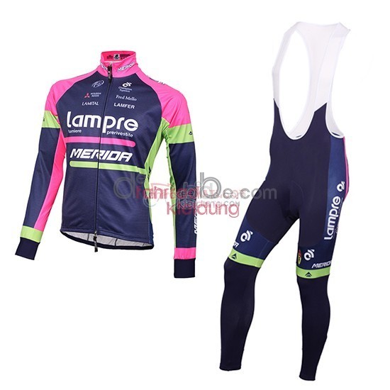 2016 Maillot Lampre Mangas Largas Azul Y rosa