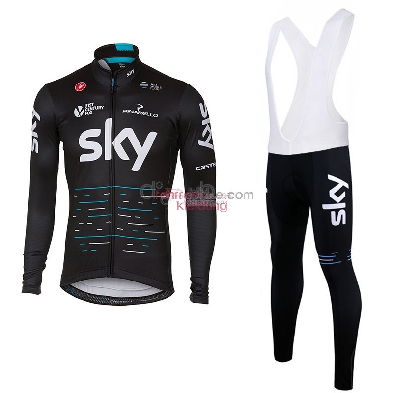 2017 Maillot Sky Mangas Largas Negro Y Azul