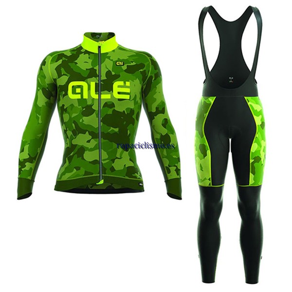 2017 Maillot ALE Camo Tirantes Mangas Largas Verde y amarillo