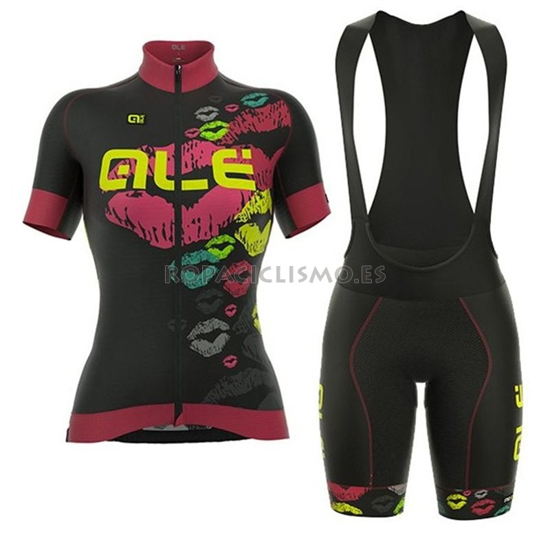 2018 Maillot ALE Tirantes Mangas Cortas Negro Rosa