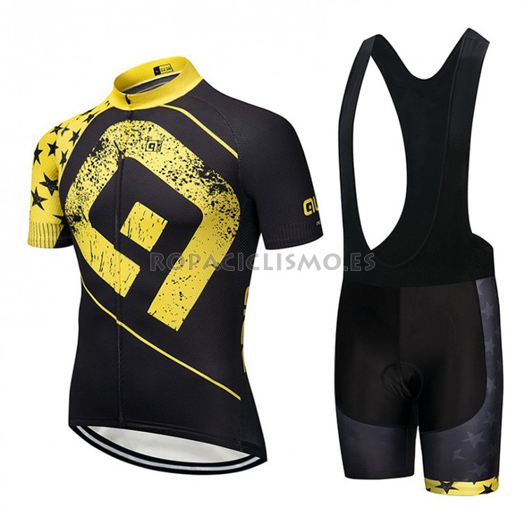 2018 Maillot ALE Tirantes Mangas Cortas Negro y Amarillo