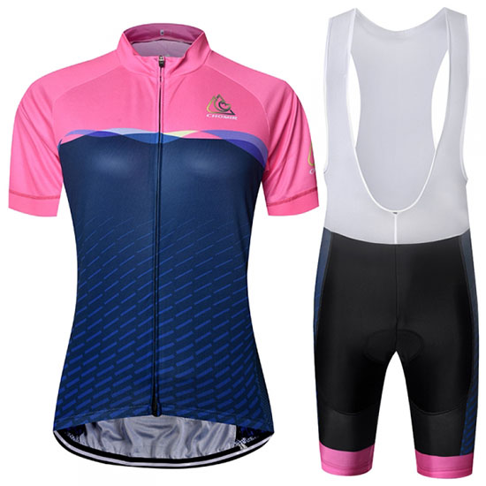 2019 Maillot Chomir Tirantes Mangas Cortas Rosa Spento Azul