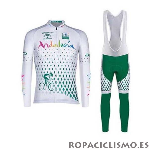 2020 Maillot Andalucia Tirantes Mangas Largas Blanco Verde