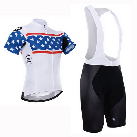 2015 Maillot Assos Tirantes Mangas Cortas blanco Y azul