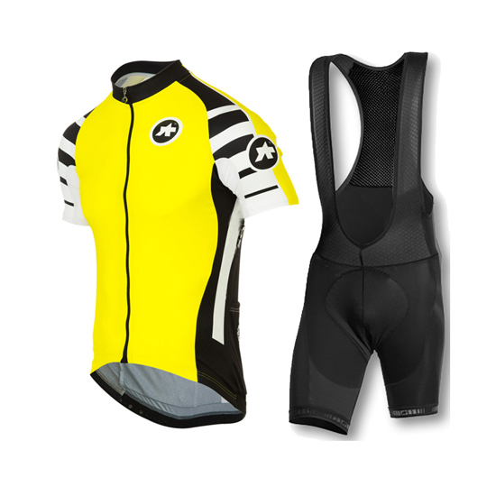 2016 Maillot Assos Tirantes Mangas Cortas negro Y amarillo