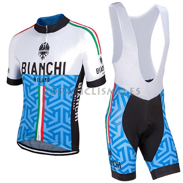 2017 Maillot Bianchi Milano Pontesei tirantes mangas cortas azul