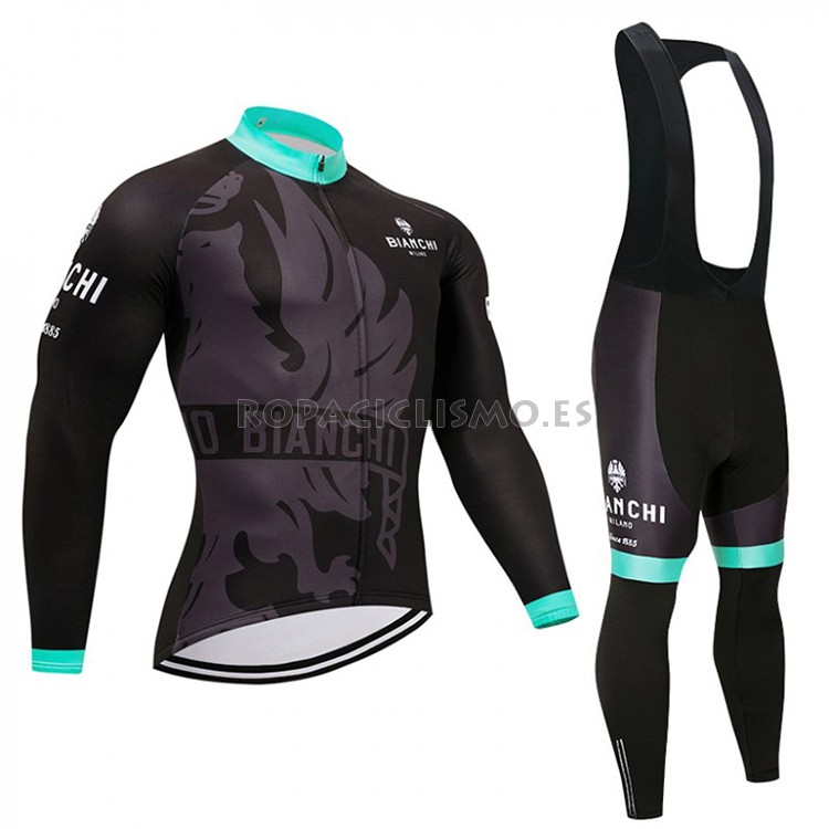 2018 Maillot Bianchi Tirantes Mangas Largas Negro y Azul