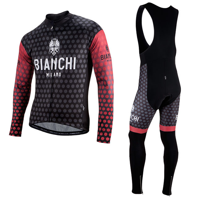 Maillot Bianchi Milano Petroso Tirantes Mangas Largas Negro Rojo