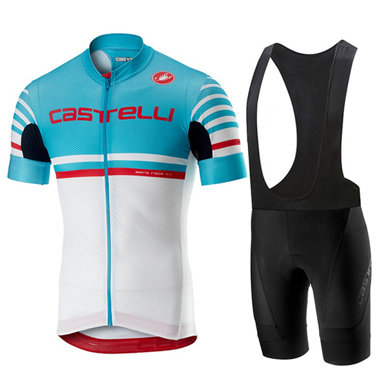 2019 Maillot Castelli Free AR 4.1 Tirantes Mangas Cortas Azul Blanco