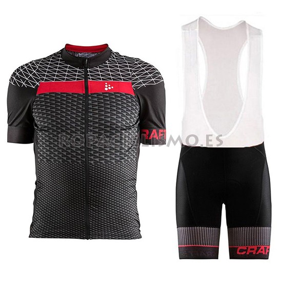 2018 Maillot Craft Route Tirantes Mangas Cortas Negro y Rojo