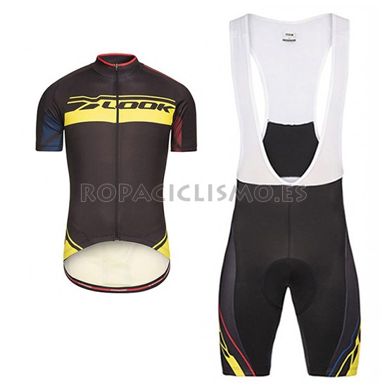 2017 Maillot Look Pro Equipo Tirantes Mangas Cortas Negro y Amar