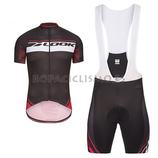 2017 Maillot Look Pro Equipo Tirantes Mangas Cortas Negro y Rojo