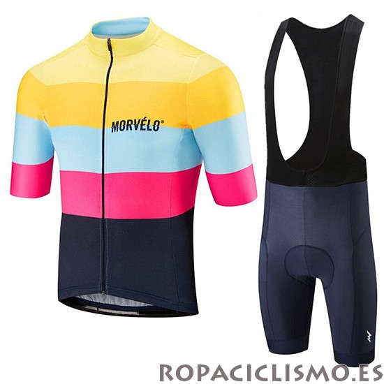 2019 Maillot Morvelo Tirantes Mangas Cortas Amarillo Rosa Negro