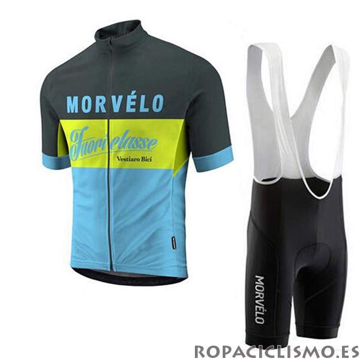 2020 Maillot Morvelo Tirantes Mangas Cortas Negro Amarillo Azul