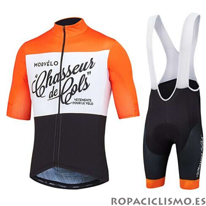 2020 Maillot Morvelo Tirantes Mangas Cortas Negro Blanco Naranja