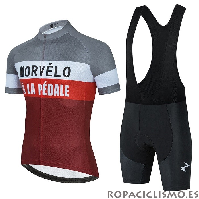 2021 Maillot Morvelo Tirantes Mangas Cortas Rojo Blanco Gris