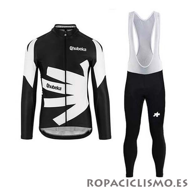 2020 Maillot Qhubeka Tirantes Mangas Largas Negro Blanco