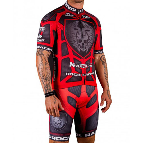 2016 Maillot Rock racing Tirantes Mangas Cortas Rojo Y Castanas