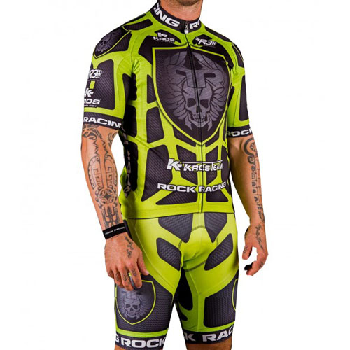 2016 Maillot Rock racing Tirantes Mangas Cortas verde Y Castanas