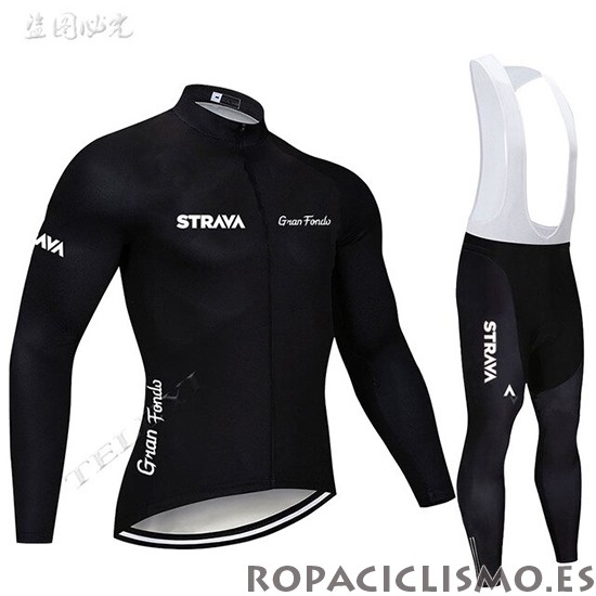 2019 Maillot STRAVA Tirantes Mangas Largas Negro