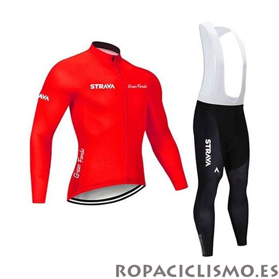 2020 Maillot STRAVA Tirantes Mangas Largas Rojo