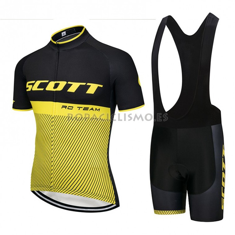 2018 Maillot Scott Tirantes Mangas Cortas Negro y Amarillo