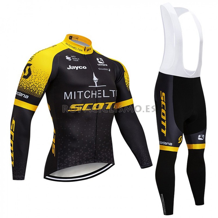 2018 Maillot Scott Tirantes Mangas Largas Negro y Amarillo