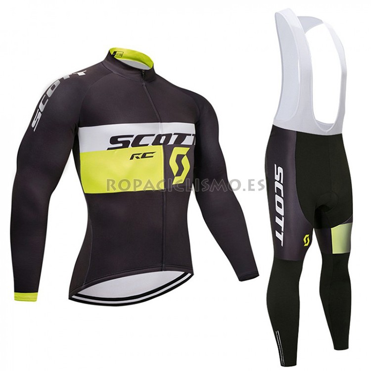 2018 Maillot Scott Tirantes Mangas Largas Negro y Blanco