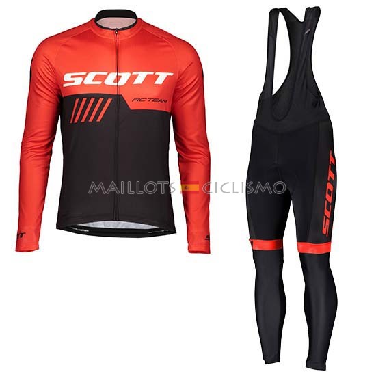 2019 Maillot Scott Tirantes Mangas Largas Negro Rojo